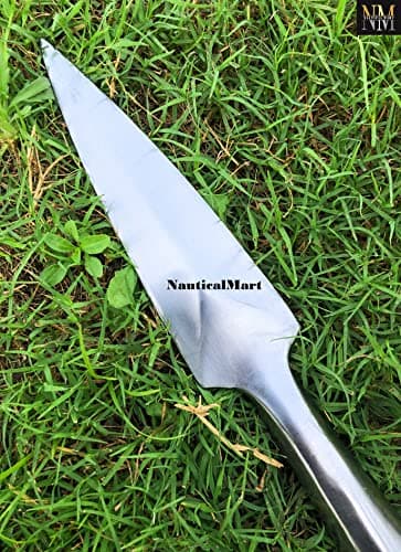 NauticalMart Hand-Forged Viking Saga Iron Spear Point Viking Accessories Medieval Steel Spearpoint Made From Carbon Steel Reenactment, Long Spear SCA LARP Knight (Silver)