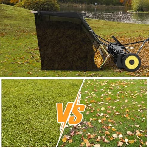Tow Behind Lawn Sweeper, 44" Pull Behind Lawn Sweeper, Large Capacity Leaf & Grass Collector with Adjustable Sweeping Height and Dumping Rope Design for Picking Up Grass and Debris
