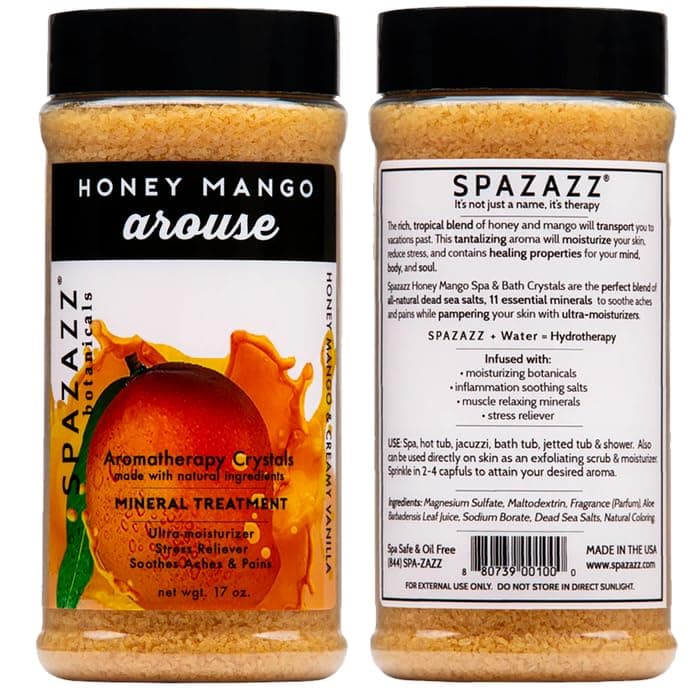 Spazazz Hot Tub Aromatherapy Bath Salt Crystals 3-Pack Bundle - Eucalyptus Mint Stimulate - Tropical Rain Revitalize - Honey Mango Arouse - Botanicals Collection Scents for Relaxing in Spas (17 oz)