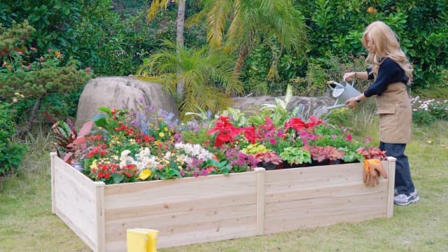 8x4 Ft Wood Raised Garden Bed, Durable 15 Inch Depth Planter Box for Vegetables, Herbs, and Flowers, Ideal for Outdoor Gardening with Open Base