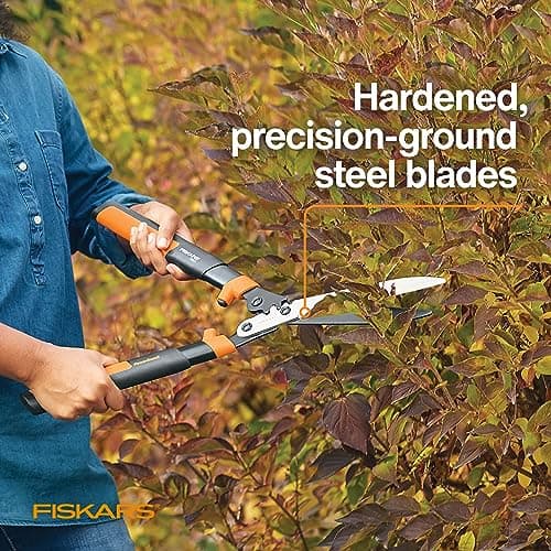 Fiskars 23-Inch Power-Lever Hedge Shears, Self-Sharpening Precision-Ground Steel Blades, For Trimming/Shaping Hedges and Shrubs in Your Garden, Lawn and Yard Tools, Black/Orange