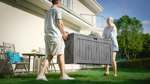 Devoko 120 Gallon Deck Box Resin Outdoor Storage Box Waterproof for Patio, Large Outdoor Storage Bench Lockable for Outside (Grey)