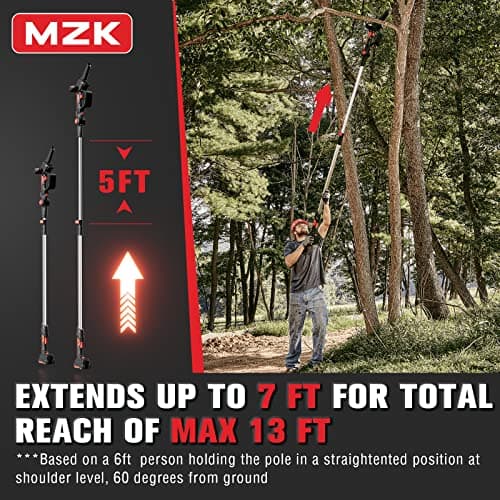 MZK 2-in-1 Cordless Pole Saw & Mini Chainsaw with 3 Replacement Chain, 20V Battery Pole Chainsaw, 4.5" Cutting Capacity, 13ft Reach Pole Saw for Tree Trimming(Battery and Fast Charger Included)