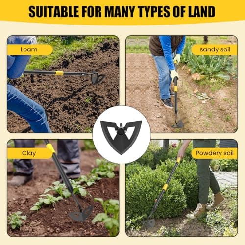 Hoe Garden Tools, 41.3 to 55.5 Inch Weeder Tool for Yard Long Handle, Garden Weeding Tool with Sharp Hoe and Comfort Grip for Loosening Soil, Weeding, Digging Trenches Gardening Tools