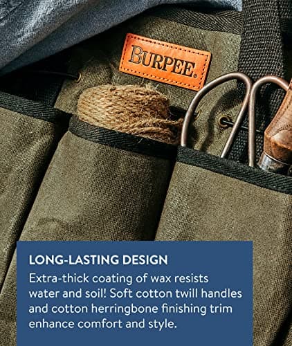 Burpee Waxed Canvas Garden Tool Tote | Heavy-Duty Tote Bag Storage Organizer for Gardening Tools | Great Gift for Gardeners | Canvas Tote Bag Caddy 8 Exterior Pockets for Tool Storage, 12" H x 14.5" W