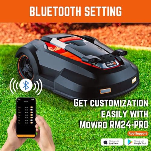 RM24PRO Robot Lawn Mower with Bluetooth App Control Ultrasonic Sensor Metal Plate 1/4 Acre 20 Degrees Slope for Small to Medium Yards