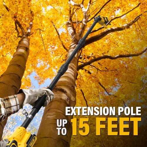 Pole Saw, 8-Inch Pole Saw for Tree Trimming Cordless 15-FT Max Reach, Auto Oiling, Tool-Less Electric Pole Saw, Tree Trimmer with Battery & Fast Charger
