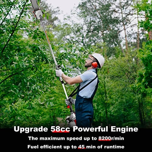 COOCHEER Pole Saw Gas Powered, 16-Foot Reach 58CC 2-Cycle Gas Pole Chain Saw 11.5 inch Cutting Bar Long Tree Trimmer Gas Pole Saws for Tree Trimming Branch Pruning