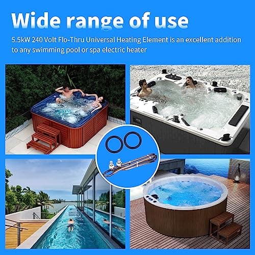 5.5kw Titanium Hot Tub Heater Element for Balboa Spa Heater Element，Flo-Thru Universal Hot Tub Heater Replacement Element（10 in）