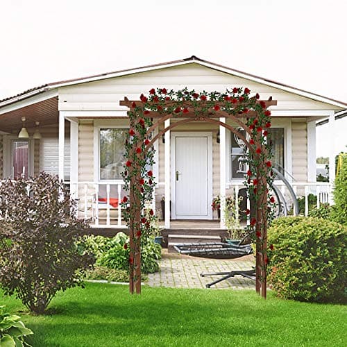 Outvita 7 Ft Wooden Garden Arbor Arch, Fir Wood Arbour Trellis, Pergola Archway for Wedding Ceremony Decoration Pergola Plant Climbing Rose Vines Lawn Courtyard Patio Dark Brown