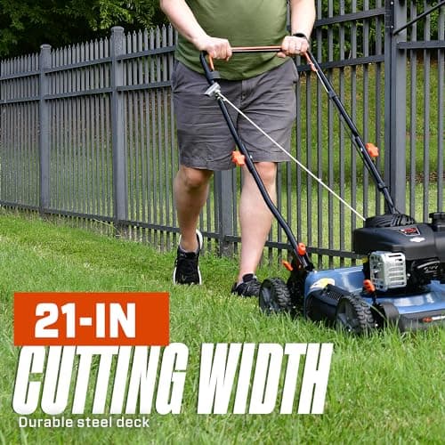 SENIX 21-Inch Gas Push Lawn Mower with 140 cc 4-Cycle Briggs & Stratton Engine, Mulching and Side Discharge, 6-Position Dual Lever Height Adjustment (LSPG-M6)