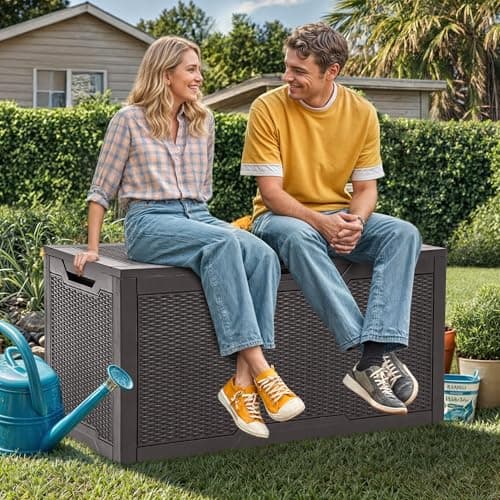 YITAHOME 100 Gallon Large Deck Box, Outdoor Resin Storage Boxes for Patio Furniture, Outdoor Cushions, Garden Tools, Water Resistant and Lockable