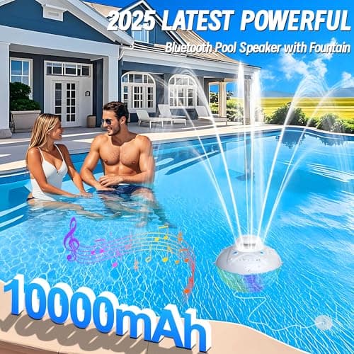 KingSom 3 in 1 Bluetooth Pool Speaker with Pool Fountain Light, 10000mAh Floating Pool Speaker, IP68 Waterproof Hot Tub Speakers, Loud Sound, BT5.4,24H Playtime Rechargeable pool Water Fountain, White
