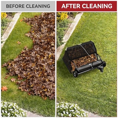 YITAMOTOR 42" Tow Behind Lawn Sweeper Leaf Collector Pull Behind Grass Sweeper Large Hopper Black