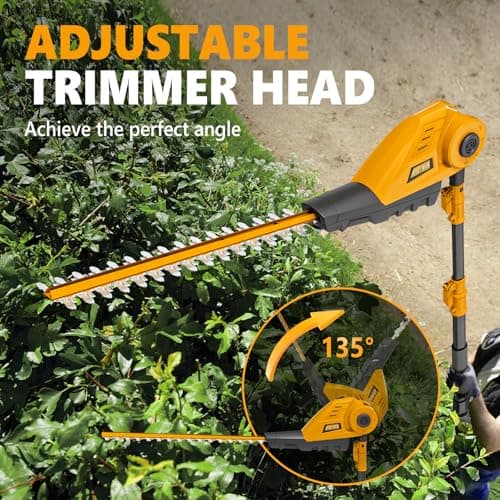 Alloyman Pole Saw 8-Inch Cordless and 16-Inch Pole Hedge Trimmer 2-in-1,with 2 Packs 4.0Ah Batteries & Charger,for Tree Trimming and Shrubs Pruning