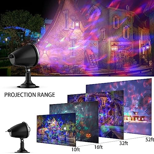Christmas Halloween Laser Projector Lights - Outdoor Waterproof Holiday Light Projector with 10 Color, Aurora & Ocean Wave Pattern - Landscape Night Light for House,Garden,Yard Christmas Decoration