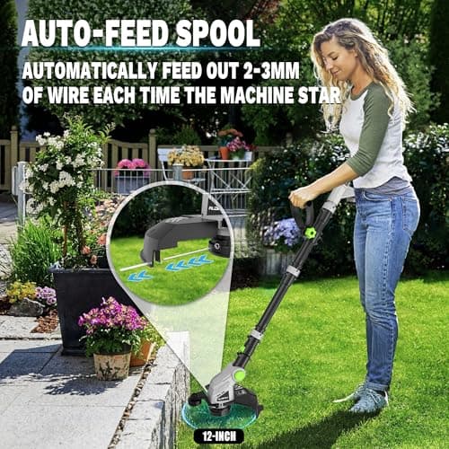 Cordless String Trimmer 3-in-1 Weed Wacker 12-Inch Grass Trimmer with Fast Charger and 2.0Ah Battery, Weed Wacker Cordless with Auto Line Feed, Weed Eater for Lawn Care
