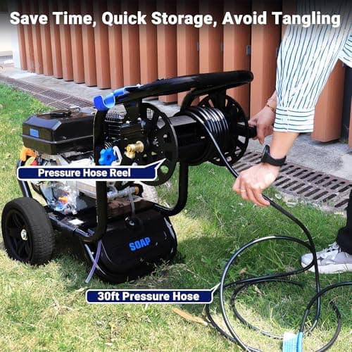 3600PSI Gas Pressure Washer, 2.3GPM Heavy-Duty High Power Washer with 212CC Engine, 5 Quick-Connect Nozzles, 30ft High-Pressure Hose & Hose Reel, Maintenance-Free Aluminum Axial Cam Pump