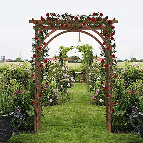 VINGLI 85in Wooden Arbor, Wedding Arch for Ceremony, Wood Trellis for Plant Climbing, Christmas Decor Pergola for Garden Backyard, Lawn (Brown)