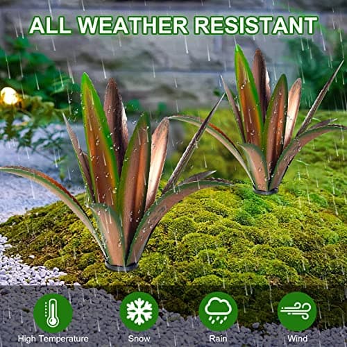 Enlarge thickened Wind Resistant Metal Agave Garden Art Metal Plant Country Garden Sculpture Statue Outdoor decoration Agave Metal Plant Courtyard Garden Lawn Ornament Gift (2, 12 Leaves Green)