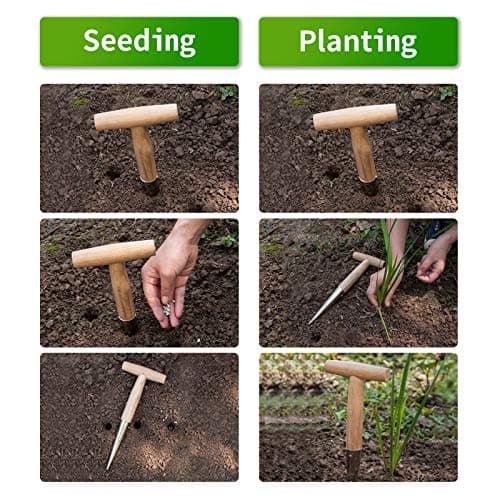 Gardtech Bulb Planter Tool, 4pcs Garden Tool Set, Includes Wood Handle Handheld Dibber Measurements Dibbler, Bamboo Plant Tags Labels, Seed Dispenser Kit, Mark Pen