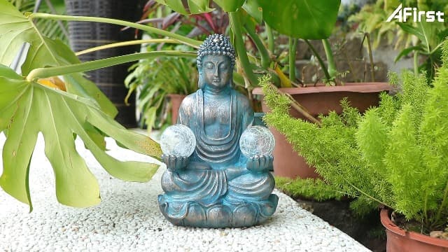 Afirst Meditating Buddha Garden Statues Solar Buddha Sculpture Decor with Glass Balls Zen Meditation for Home Garden Yard Patio Indoor Outdoor Ornaments