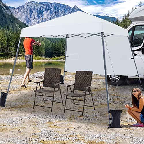 Yaheetech Pop Up Canopy Tent with Backpack, 10x10 Base Portable Easy One Person Setup Folding Shelter Compact Lightweight Slant Leg Canopy with 1 Sidewall, 8x8 Top, White
