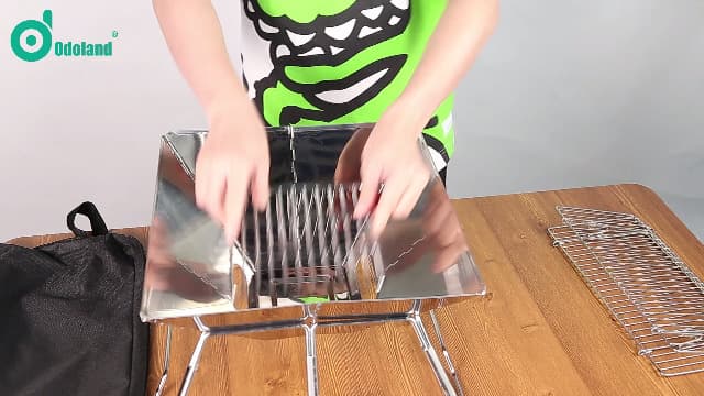 Odoland Folding Campfire Grill, 304 Stainless Steel Grate Barbeque Grill, Portable Camping Grill with Legs for Picnics, Backpacking, Outdoor with Carrying Bag and Kitchen Tongs