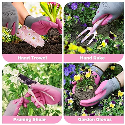 WORKPRO 5PCS Gardening Tools, Aluminum Heavy Duty Garden Tool Set with Bag, Ideal Gardening Gifts for Women, Pink
