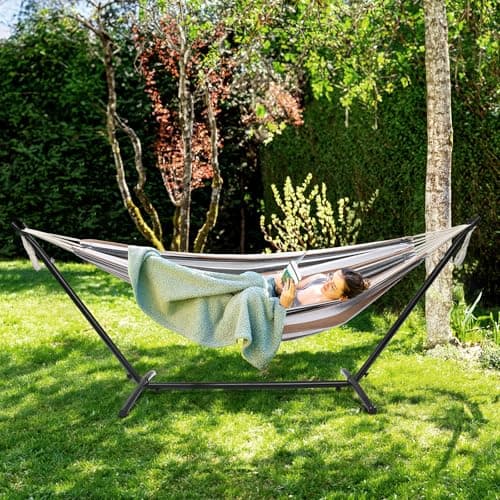 ONCLOUD 9 FT Hammock Stand Only, Heavy Duty Adjustable Indoor Outdoor Space Saving Steel Stand with Carrying Case, Universal Hammock Stand with 450 Pounds Capacity for Garden, Yard, Patio, Black