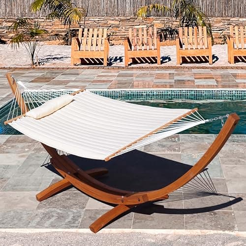 Lazy Daze Hammocks 12 FT Outdoor Arc Wood Hammock Stand, 2 Person Russian Pine Hardwood Hammock Stand with Carabiners and Chains, for Outdoor Patio Garden Yard Poolside, 450lb Capacity,Brown