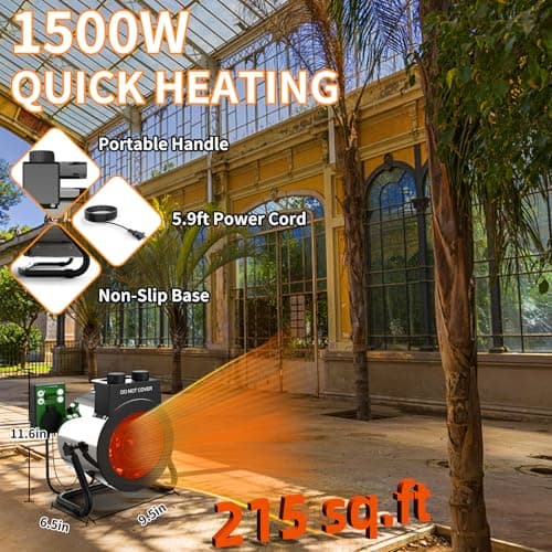 Buyplus Outdoor Heaters for Patio, 1500W Portable Space Heater with 3S Fast Heating, Overheat Protection, Electric Space Heater for Outdoor Indoor Use, Garage, Office, Bedroom, Greenhouse, Patio