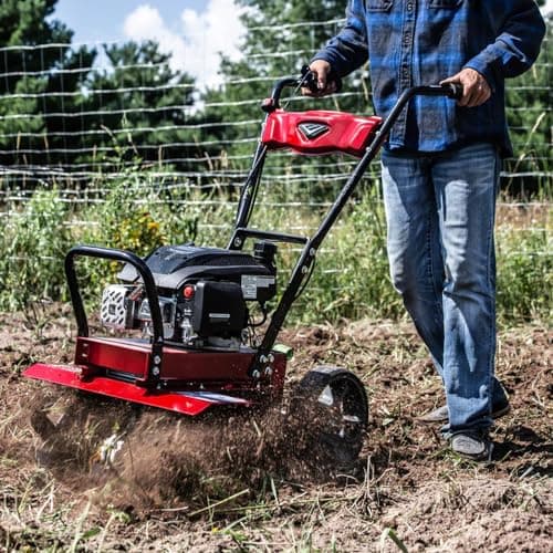 Earthquake Badger Front Tine Tiller, Powerful 160cc 4-Cycle Viper Engine, Two-Position Wheel Assembly, Adjustable Tilling Width Up to 21 Inches, Model: 41080, Red/Black