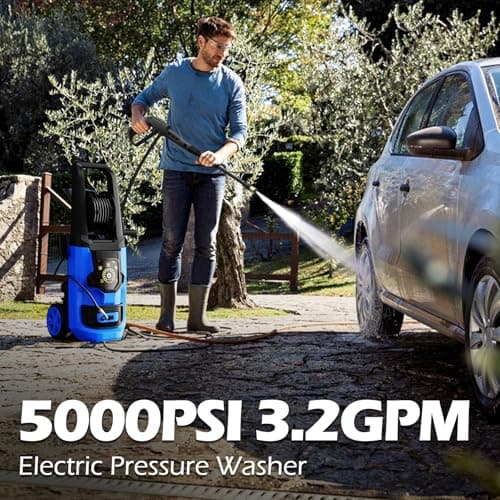 Pressure Washer, 5000PSI 3.2GPM Adjustable Touch Screen with 55FT Total Length Power Washer Electric Powered 4 Nozzles for Driveways Furniture or Cars 2000W