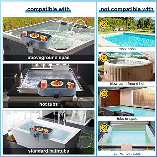 Hot Tub Tray, Adjustable Spa Table Tray with 2 Cup Holders, Spa with Wall Thickness of 2'' to 7.5'', Nonslip Heavy-Duty Shelf for Aboveground Bathtub, Spa Accessory