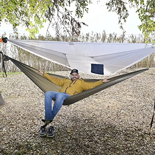 Onewind Camping Hammock, Ultralight Portable Hammock with Adjustable Ridgeline, Outdoor Hammock 20D Ripstop Nylon with 2 * 12Ft Tree Strap, Ideal for Camping, Hiking, Backpacking