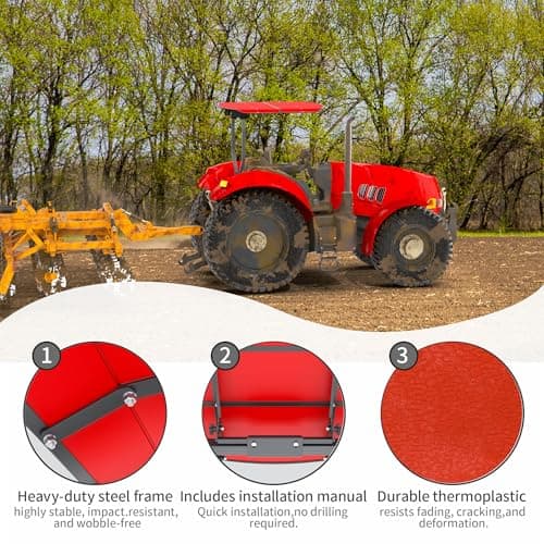 Red Tractor Canopy for ROPS 53-3/8" X 53-3/8", Tractor Shade Canopy Roof for Tractor and Mowers, Non-Fading High-Density Thermoplastic (Will Add About 4'' to The Height of The Tractor)