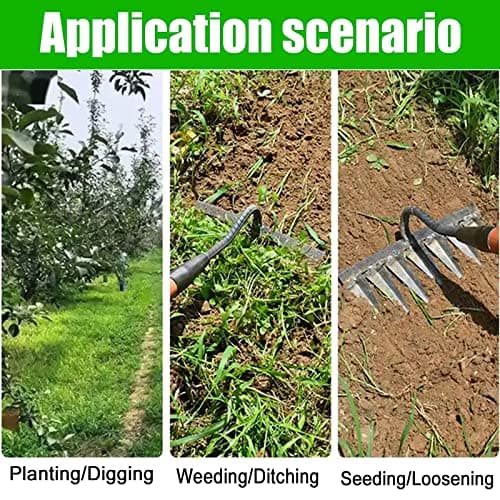 Garden Rake, Gardening Tools Heavy Duty Rake with 7 Metal Tines,Sharp Durable Garden Weeding Tools, All Steel Hardened Hoe Garden Hand Rake Tools for Backyard Lawn Loosening Planting Weeding (7 Tines)