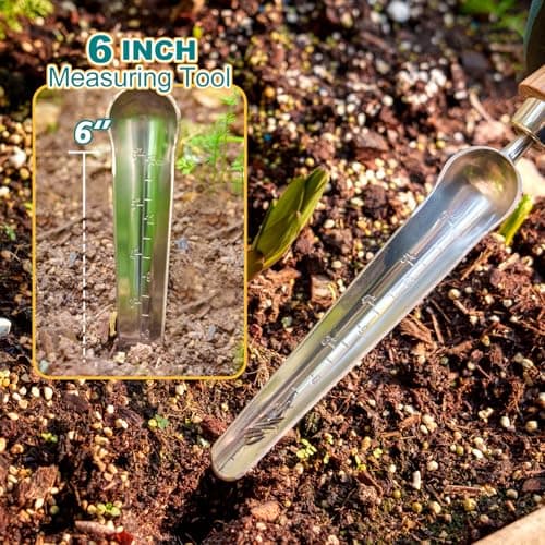 Seeding Widger,Stainless Steel Seed Dibber Tool with Measuring Scale,Wooden Handle Garden Bulb Trowel for Seed Planting Tool Hand Shovel Planter Transplanter Dibber Soil Digginng