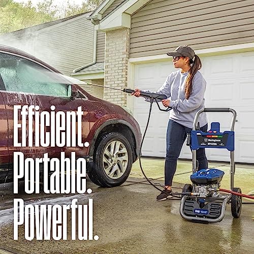 Westinghouse WPX3200e Electric Pressure Washer, 3200 PSI and 1.76 Max GPM, Induction Motor, Onboard Soap Tank, Spray Gun and Wand, 5 Nozzle Set, for Cars/Fences/Driveways/Homes/Patios/Furniture, Blue