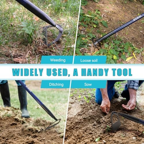 WIKER 57-Inch Heavy Duty Garden Hoe for Weeding, Long Handle Blue Fiberglass Gardening Hoe, Durable Garden Hoes for Gardening, Hoe Garden Tool for Heavy Duty Use