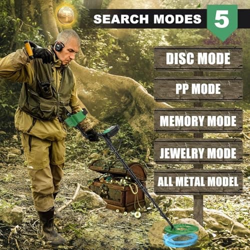 Metal Detector for Adults Waterproof-Professional Higher Accuracy Gold Detector with LCD Display,5 Mode,Advanced DSP Chip 12" Coil(Green)