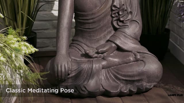 John Timberland Large Tall Sitting Buddha Statue Sculpture Zen Asian Japanese Garden Decor Indoor Outdoor Front Porch Patio Yard Outside Home Balcony House Lawn Stone Gray Finish Resin 42" High