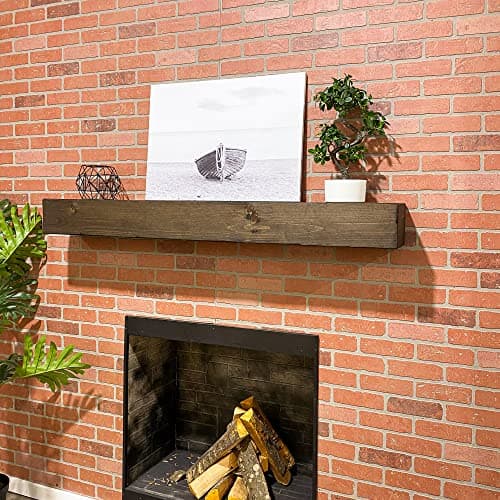 Fireplace Mantel, Rustic, Shelf, Floating Mantle, Real Wood, Beam, URBANDI (Dark Brown, 60Lx6Hx8D)