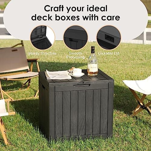 DRATO Deck Boxes, 31 Gallon Outdoor Storage Box for Patio Cushion, Sports Equipment, Garden Tools, Waterproof and UV Resistant, Lockable Black