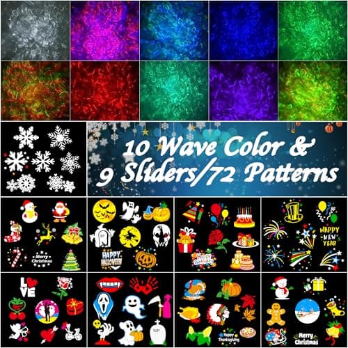 Christmas Projector Lights Outdoor, Upgrade Holiday Projection Light with Remote, 3D Ocean Wave & 72 HD Patterns, Waterproof Snowflake Projector for Xmas Party Yard Decor