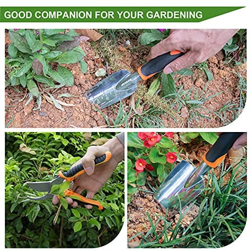 Garden Tool Set, 3PCS Sturdy Gardening Hand Tools Kit - Trowel/Shovel, Transplanter, Sharp Bypass Pruning Shears/Scissors/Clippers - Comfortable Handle - Ideal Gifts for Men & Women