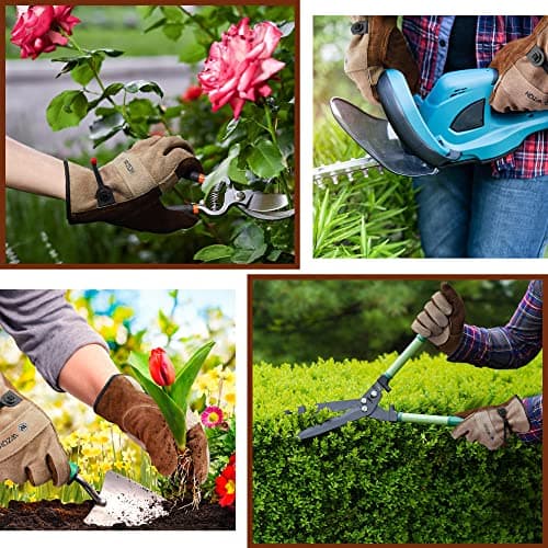 Leather Work Gloves for Men or Women. Large Glove for Gardening, Tig/Mig Welding, Construction, Chainsaw, Farm, Ranch, etc. Cowhide, Cotton Lined, Utility, Firm Grip, Durable. Coffee-grey L