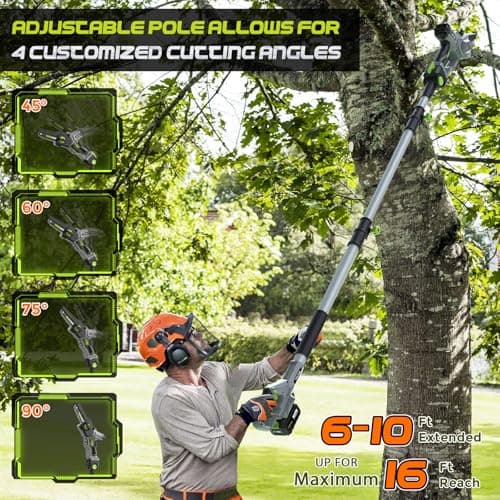 2-in-1 Cordless Pole Saw (2025 Upgraded), 7 Inch Brushless Mini Chainsaw with Extension Pole, Pole Saws for Tree Trimming Battery Powered with 2x 20V 4000 mAh Battery, 16ft Reach Electric Pole Saw