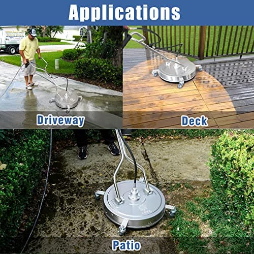 janz 20" Pressure Washer Surface Cleaner with 4 Wheels,Dual Handle,Stainless Steel Housing, 4 Replacement Nozzles and 2 Hose Adapters,Ideal for Driveways, Sidewalks,Patios,Decks Cleaning